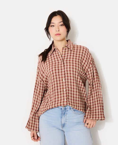 Chemise oversize en tissu gaufré motif carreaux - PIMKIE - 5