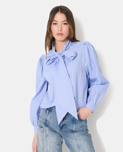 Chemise rayée col lavalière avec manches ballons - PIMKIE - 1