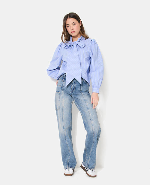 Chemise rayée col lavalière avec manches ballons - PIMKIE - 3