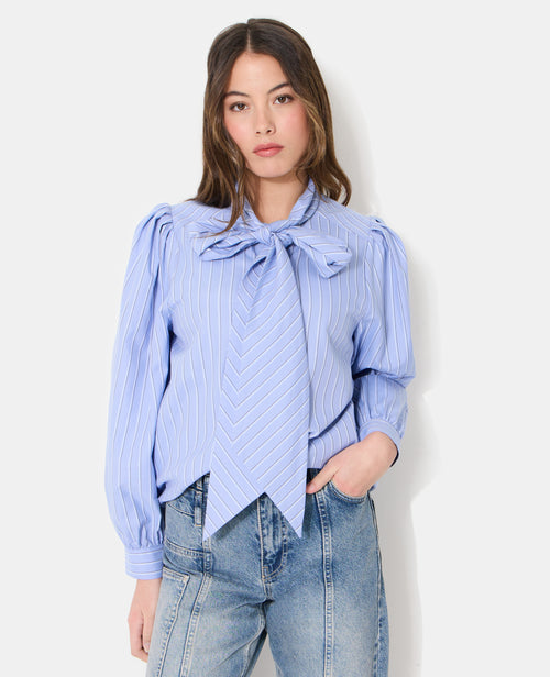 Chemise rayée col lavalière avec manches ballons - PIMKIE - 5