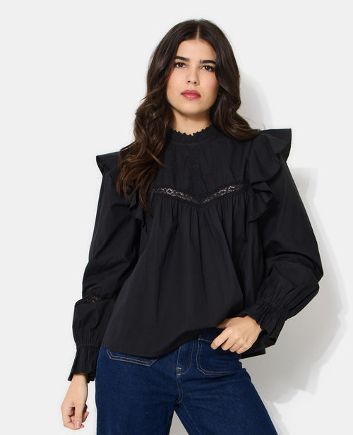 Blouse en popeline avec dentelle et volants - PIMKIE - 1