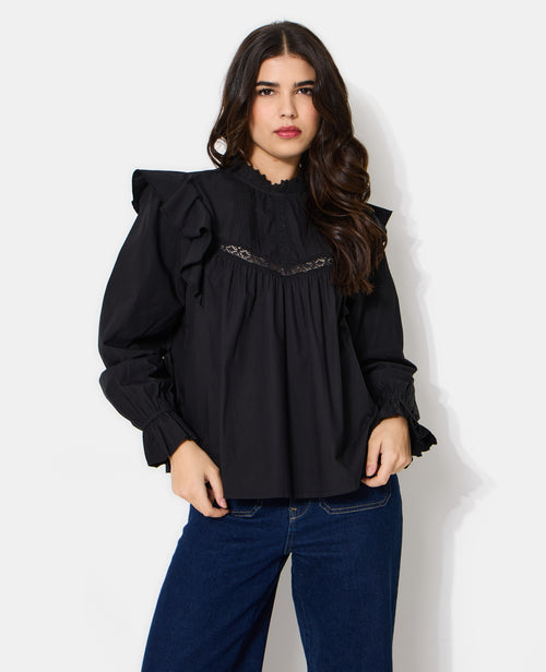 Blouse en popeline avec dentelle et volants - PIMKIE - 5