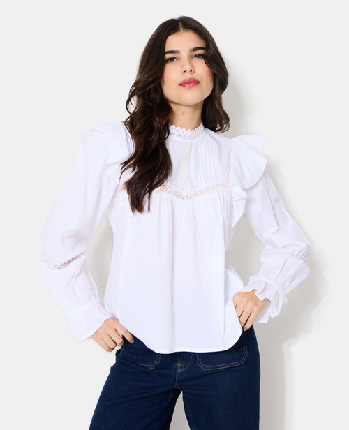 Blouse en popeline avec dentelle et volants - PIMKIE - 1