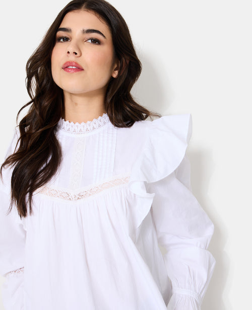 Blouse en popeline avec dentelle et volants - PIMKIE - 2