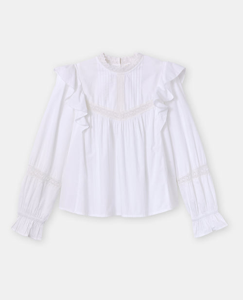 Blouse en popeline avec dentelle et volants - PIMKIE - 4