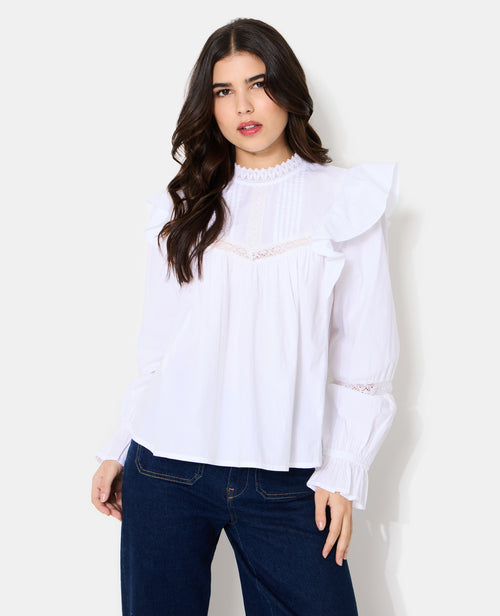 Blouse en popeline avec dentelle et volants - PIMKIE - 5