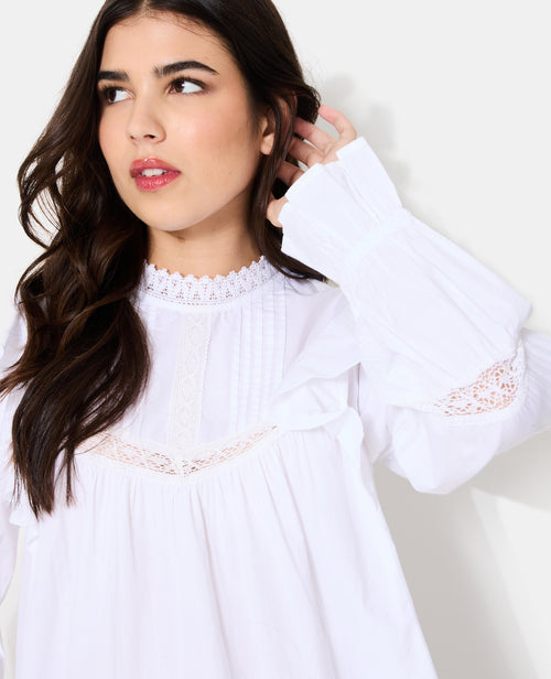 Blouse en popeline avec dentelle et volants - PIMKIE - 1
