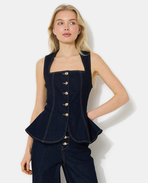 Top en jean stretch avec bretelles et boutons fantaisie - PIMKIE - 1