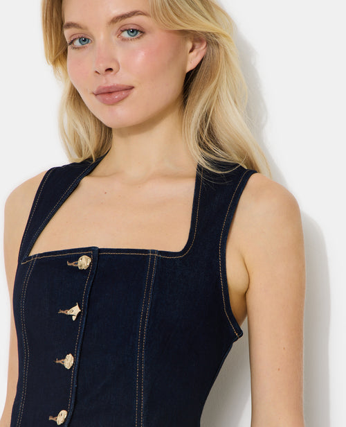 Top en jean stretch avec bretelles et boutons fantaisie - PIMKIE - 2