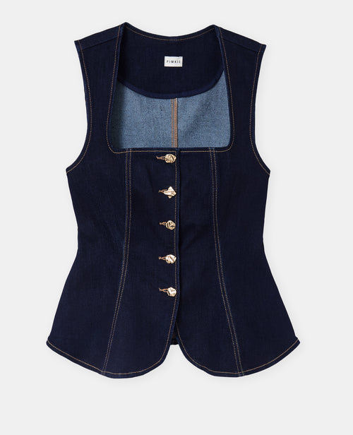 Top en jean stretch avec bretelles et boutons fantaisie - PIMKIE - 4