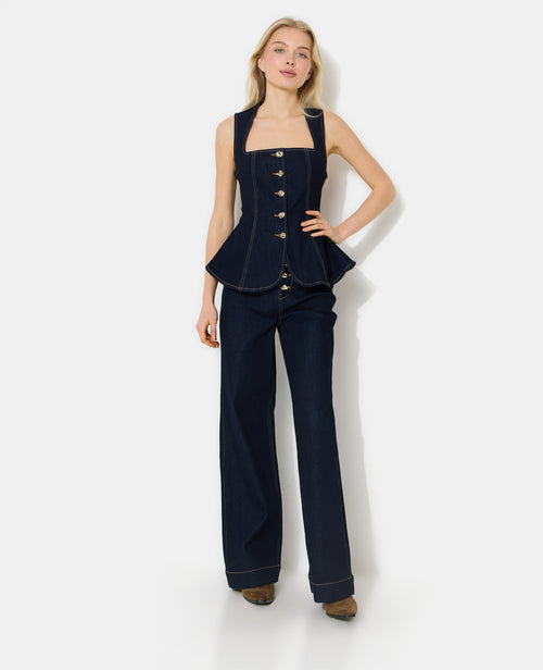 Top en jean stretch avec bretelles et boutons fantaisie - PIMKIE - 1
