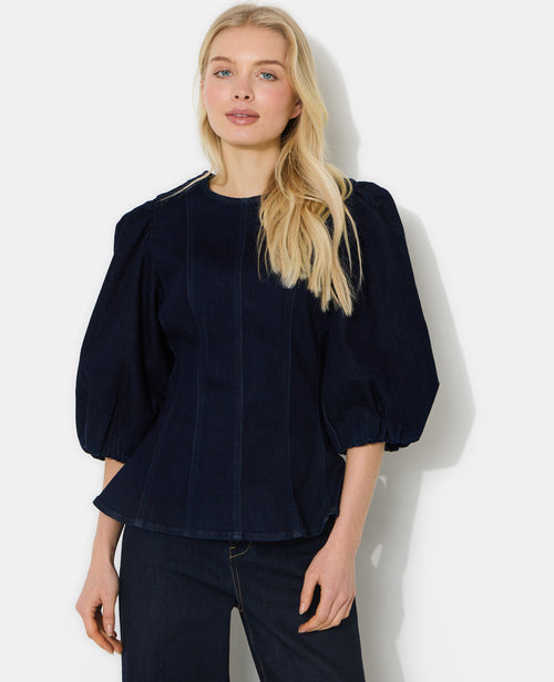 Top en jean stretch avec manches ballons - PIMKIE - 1