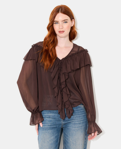 Blouse en voile avec manches ballons et volants - PIMKIE - 1