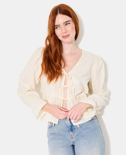 Blouse rayée avec volants et nouettes - PIMKIE - 1