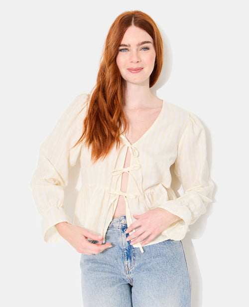 Blouse rayée avec volants et nouettes - PIMKIE - 5