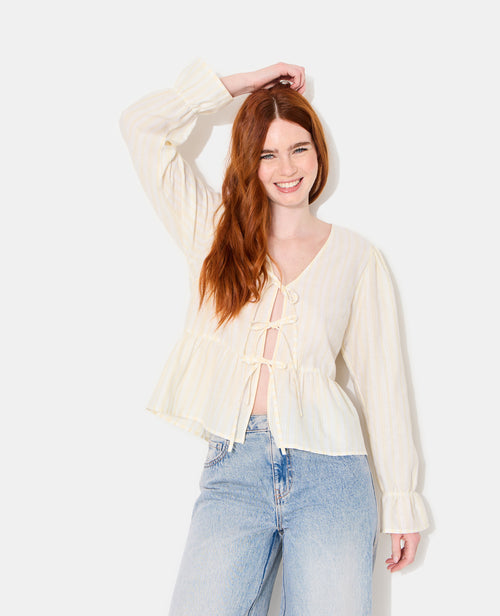 Blouse rayée avec volants et nouettes - PIMKIE - 7