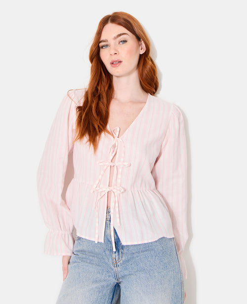 Blouse rayée avec volants et nouettes - PIMKIE - 1