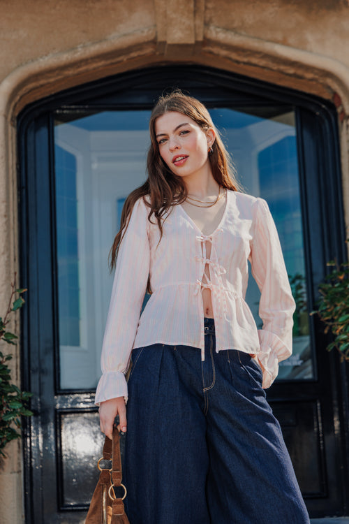 Blouse rayée avec volants et nouettes - PIMKIE - 1
