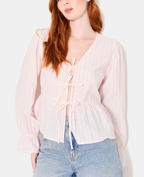 Blouse rayée avec volants et nouettes - PIMKIE - 2