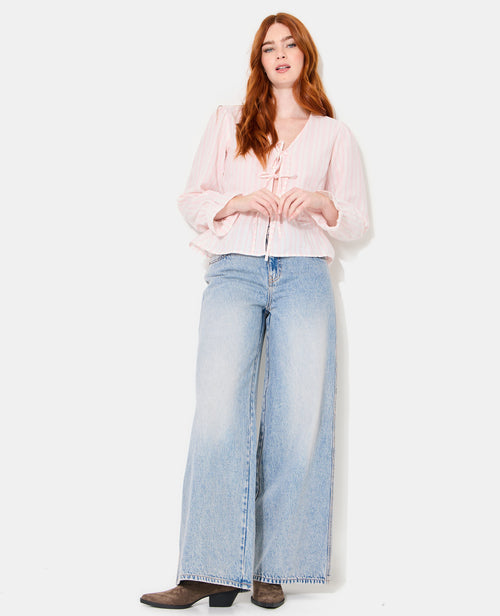 Blouse rayée avec volants et nouettes - PIMKIE - 3