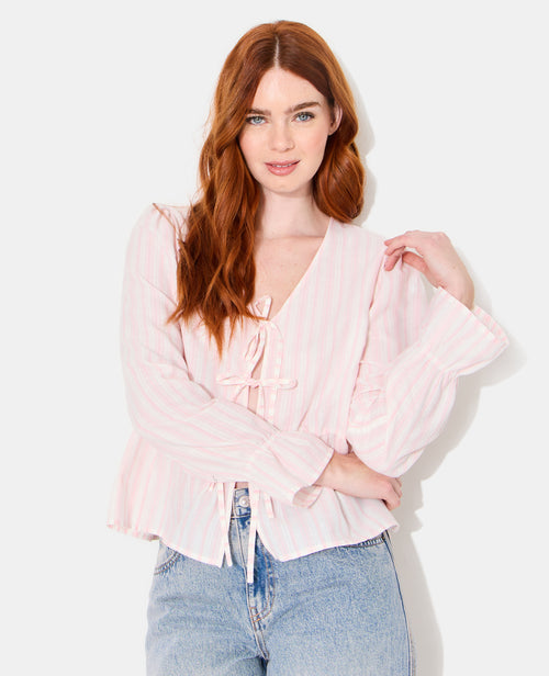 Blouse rayée avec volants et nouettes - PIMKIE - 5