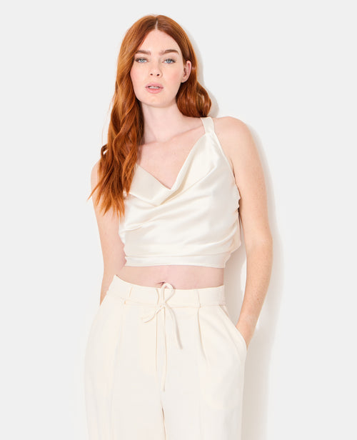 Top en satin col bénitier bretelles croisées dos - PIMKIE - 1