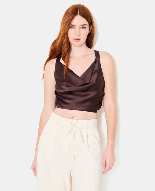 Top en satin col bénitier bretelles croisées dos - PIMKIE - 1