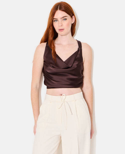 Top en satin col bénitier bretelles croisées dos - PIMKIE - 5