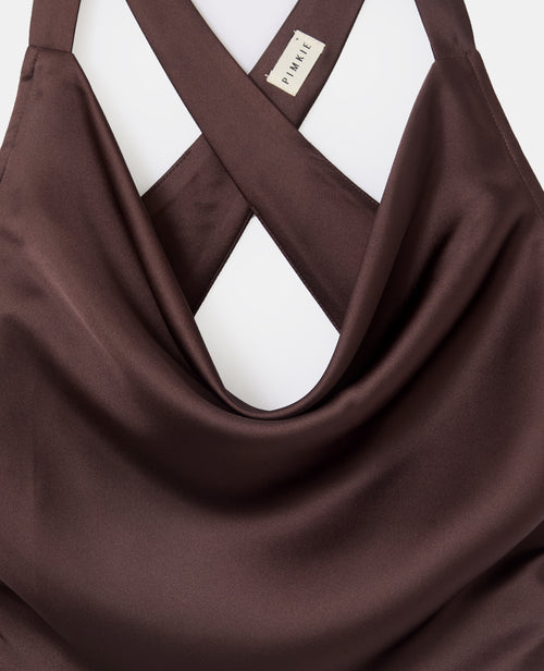 Top en satin col bénitier bretelles croisées dos - PIMKIE - 1