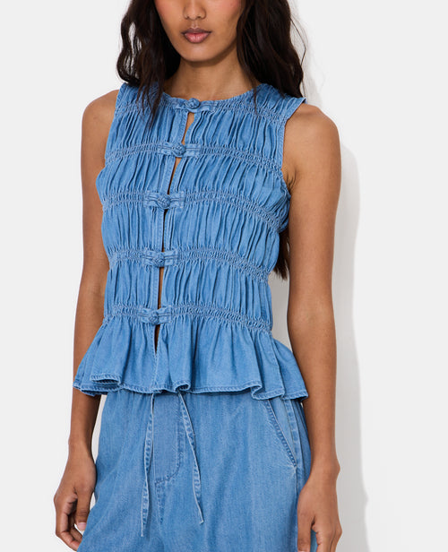 Top effet jean avec smocks et boutons brandebourg - PIMKIE - 2