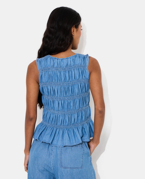 Top effet jean avec smocks et boutons brandebourg - PIMKIE - 6