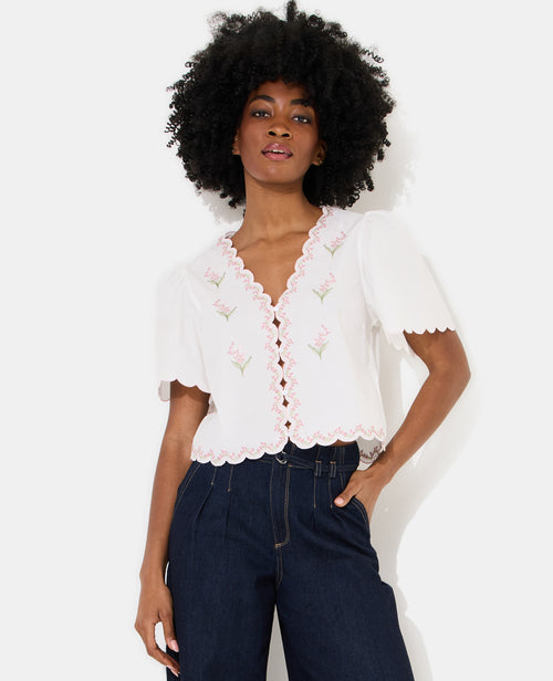 Blouse manches courtes avec fleurs points de croix - PIMKIE - 1