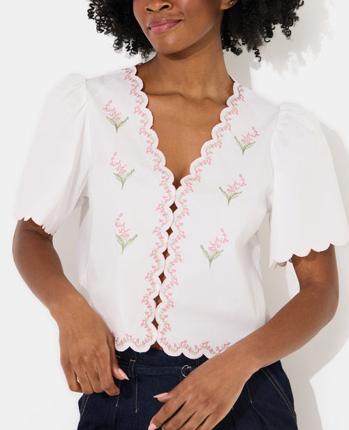 Blouse manches courtes avec fleurs points de croix - PIMKIE - 2