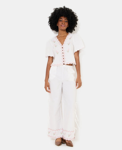 Blouse manches courtes avec fleurs points de croix - PIMKIE - 3