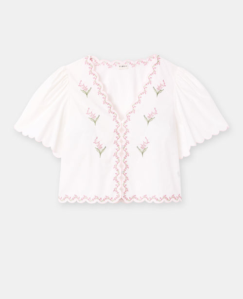 Blouse manches courtes avec fleurs points de croix - PIMKIE - 4