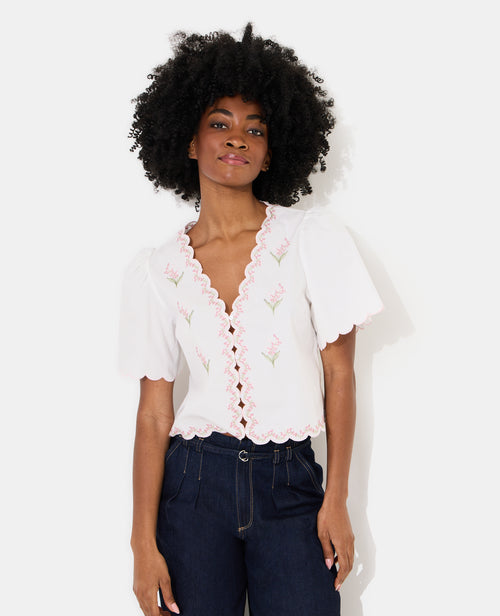 Blouse manches courtes avec fleurs points de croix - PIMKIE - 5