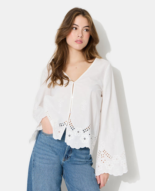 Blouse col V avec broderie anglaise ajourée - PIMKIE - 1