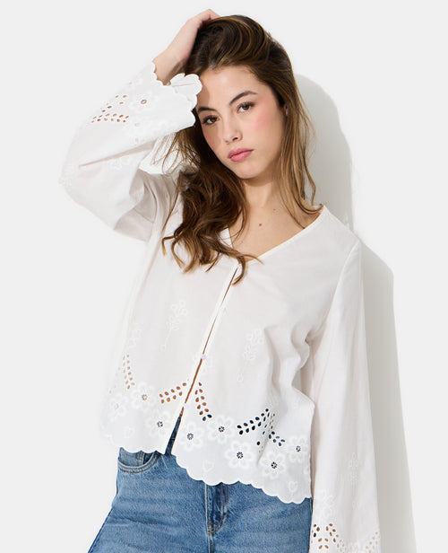 Blouse col V avec broderie anglaise ajourée - PIMKIE - 2