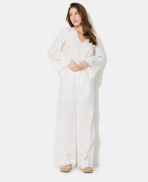 Blouse col V avec broderie anglaise ajourée - PIMKIE - 3
