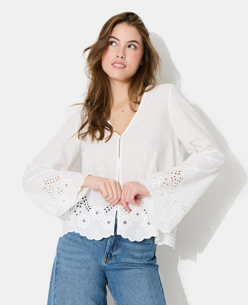 Blouse col V avec broderie anglaise ajourée - PIMKIE - 5