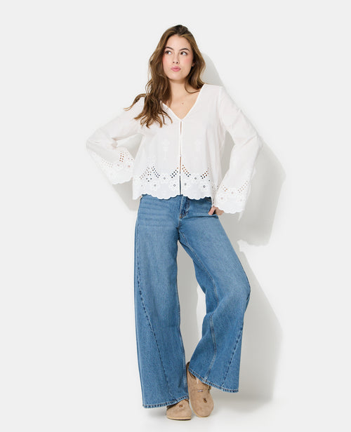 Blouse col V avec broderie anglaise ajourée - PIMKIE - 8