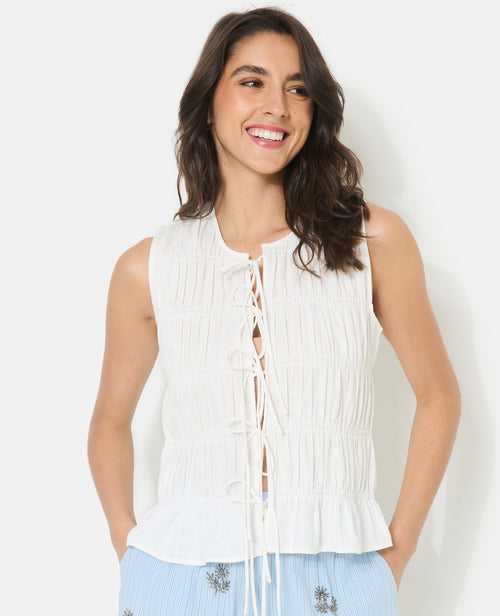 Top sans manches avec détails smocks et nouettes - PIMKIE - 1