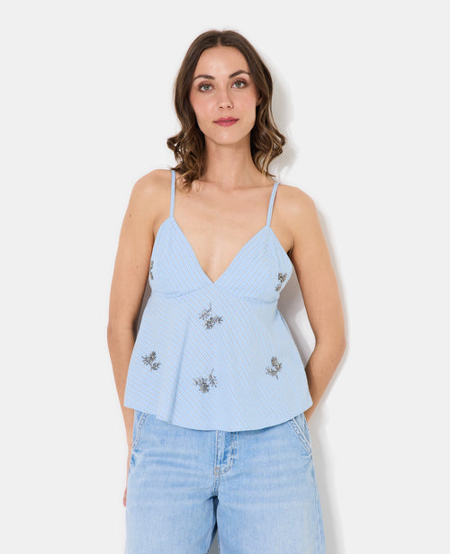 Top à bretelles rayé avec fleurs en perles bijoux - PIMKIE - 5