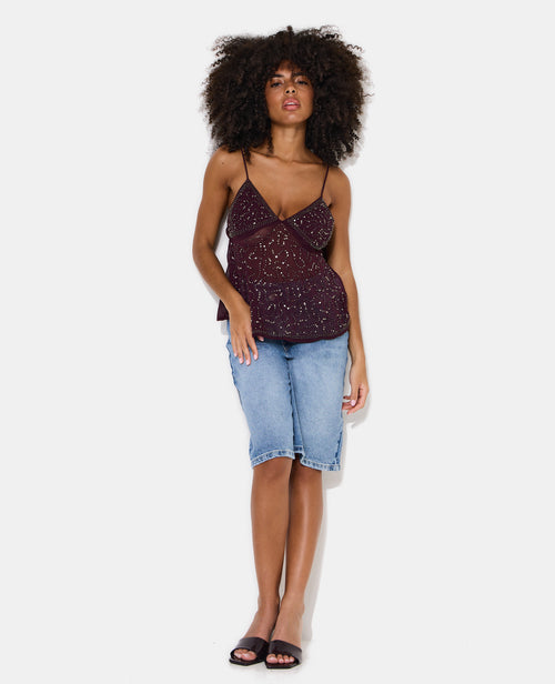 Top à bretelles en voile avec sequins et perles - PIMKIE - 7