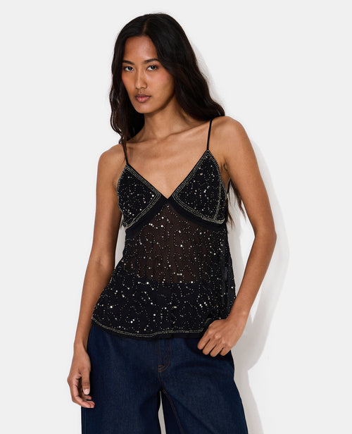 Top à bretelles en voile avec sequins et perles - PIMKIE - 1