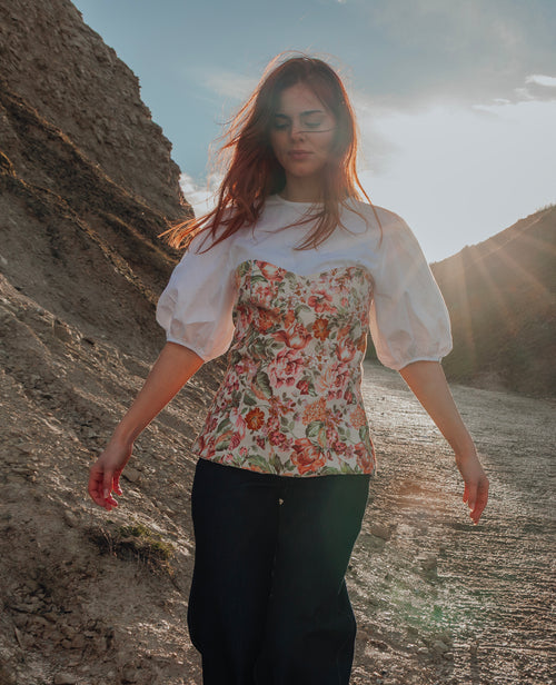 Top bustier motif fleurs façon tapisserie - PIMKIE - 1