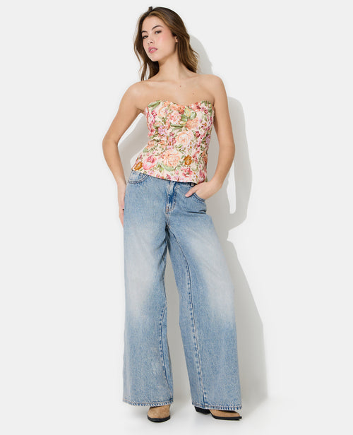 Top bustier motif fleurs façon tapisserie - PIMKIE - 5