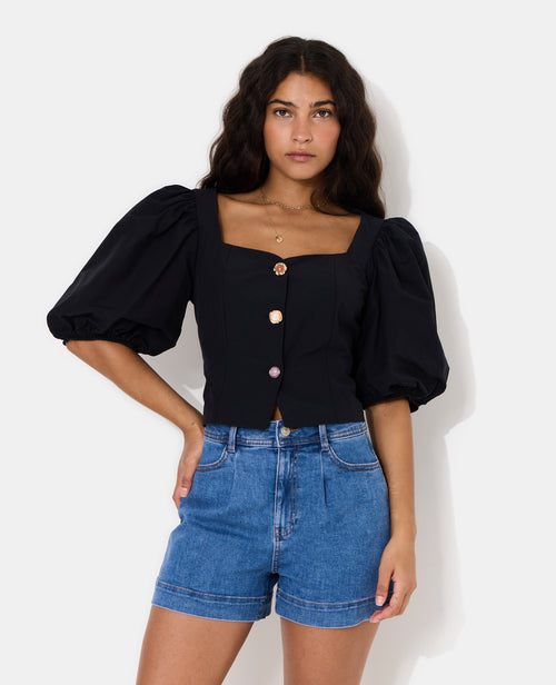 Blouse cintrée manches ballons boutons pierres - PIMKIE - 1