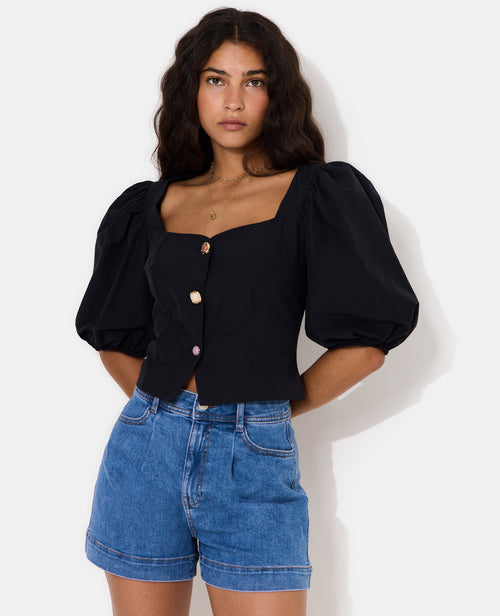 Blouse cintrée manches ballons boutons pierres - PIMKIE - 5