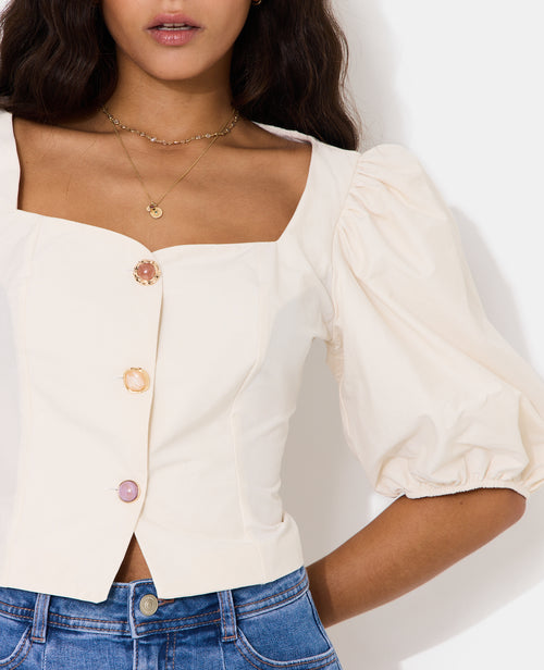 Blouse cintrée manches ballons boutons pierres - PIMKIE - 2